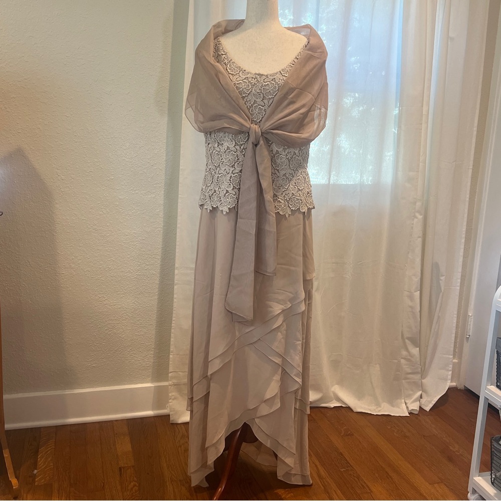 Cameron Black mother of the bride Elegant High Low Lace Dress in Cream